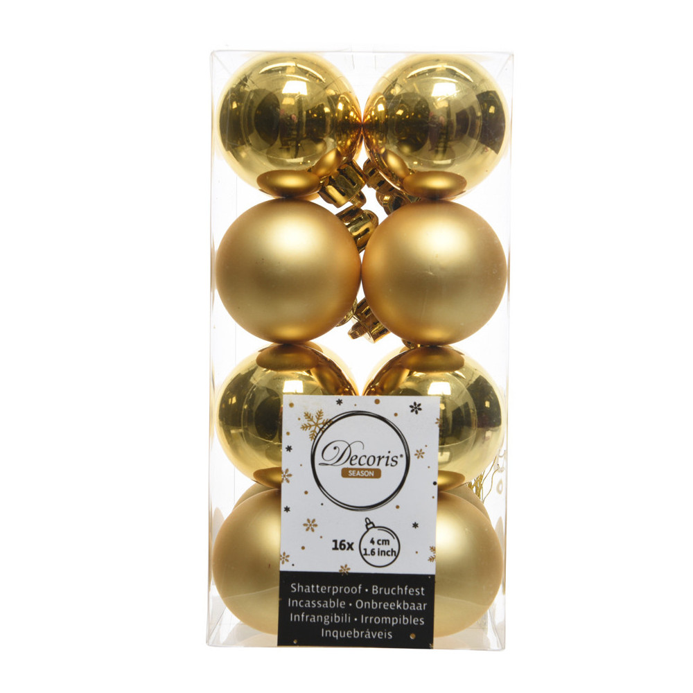 Shatterproof baubles - gold, 4 cm, 16 pcs.