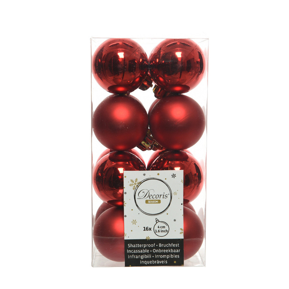 Shatterproof baubles - red, 4 cm, 16 pcs.