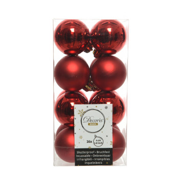 Bombki choinkowe nietłukące - czerwone, 4 cm, 16 szt.