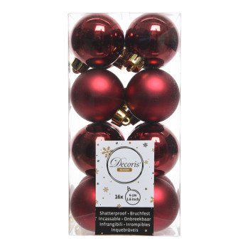Shatterproof baubles - bordeaux, 4 cm, 16 pcs.