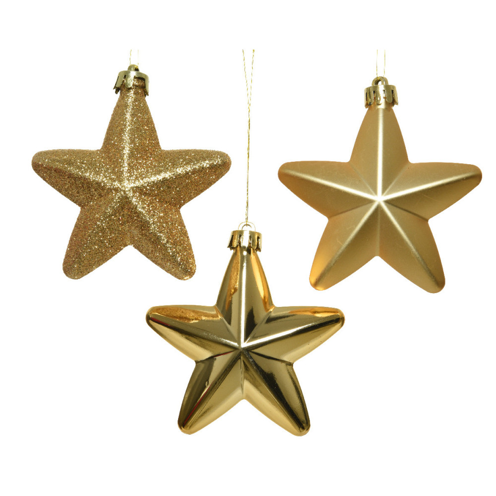 Shatterproof star baubles - gold, 7,5 cm, 6 pcs.