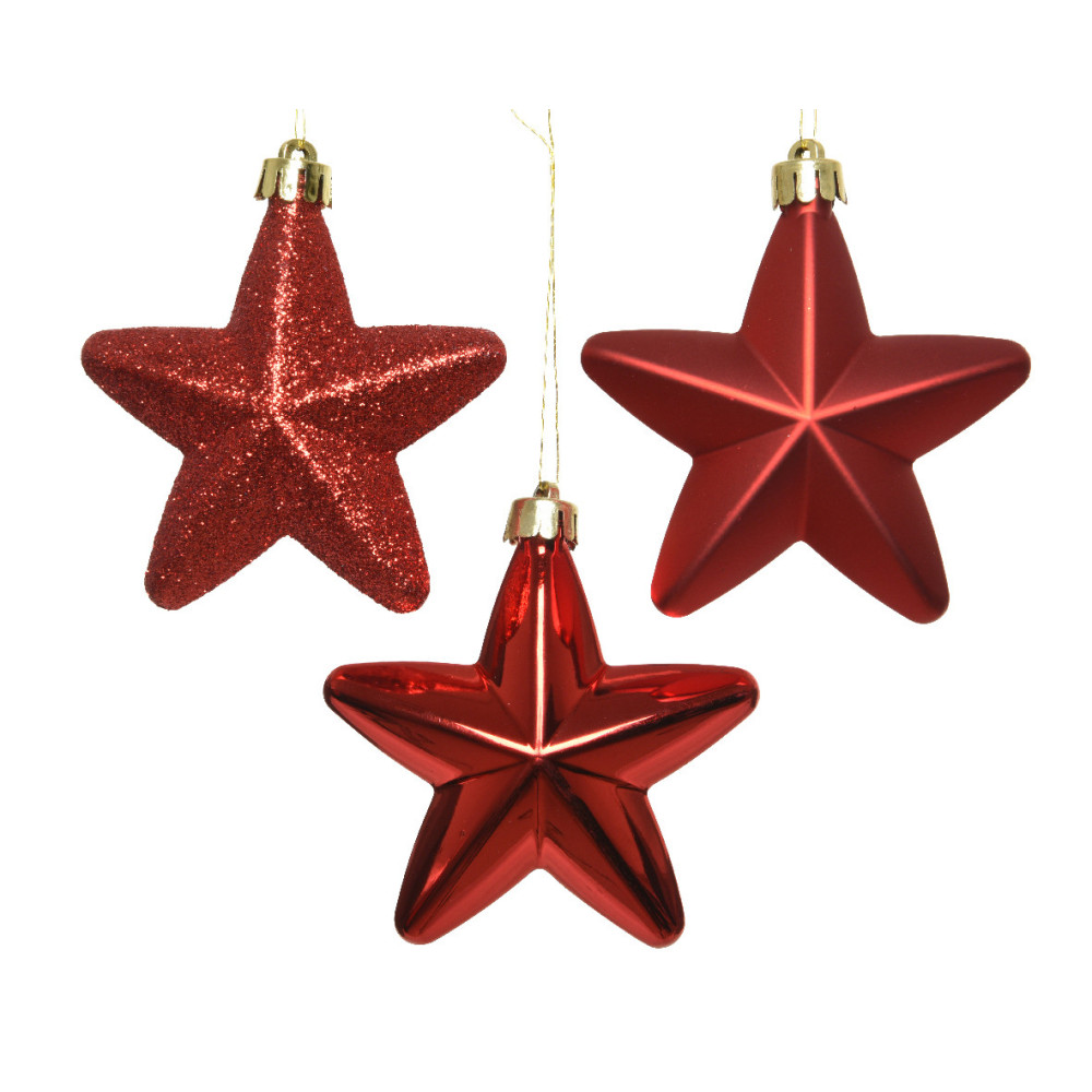 Shatterproof star baubles - red, 7,5 cm, 6 pcs.