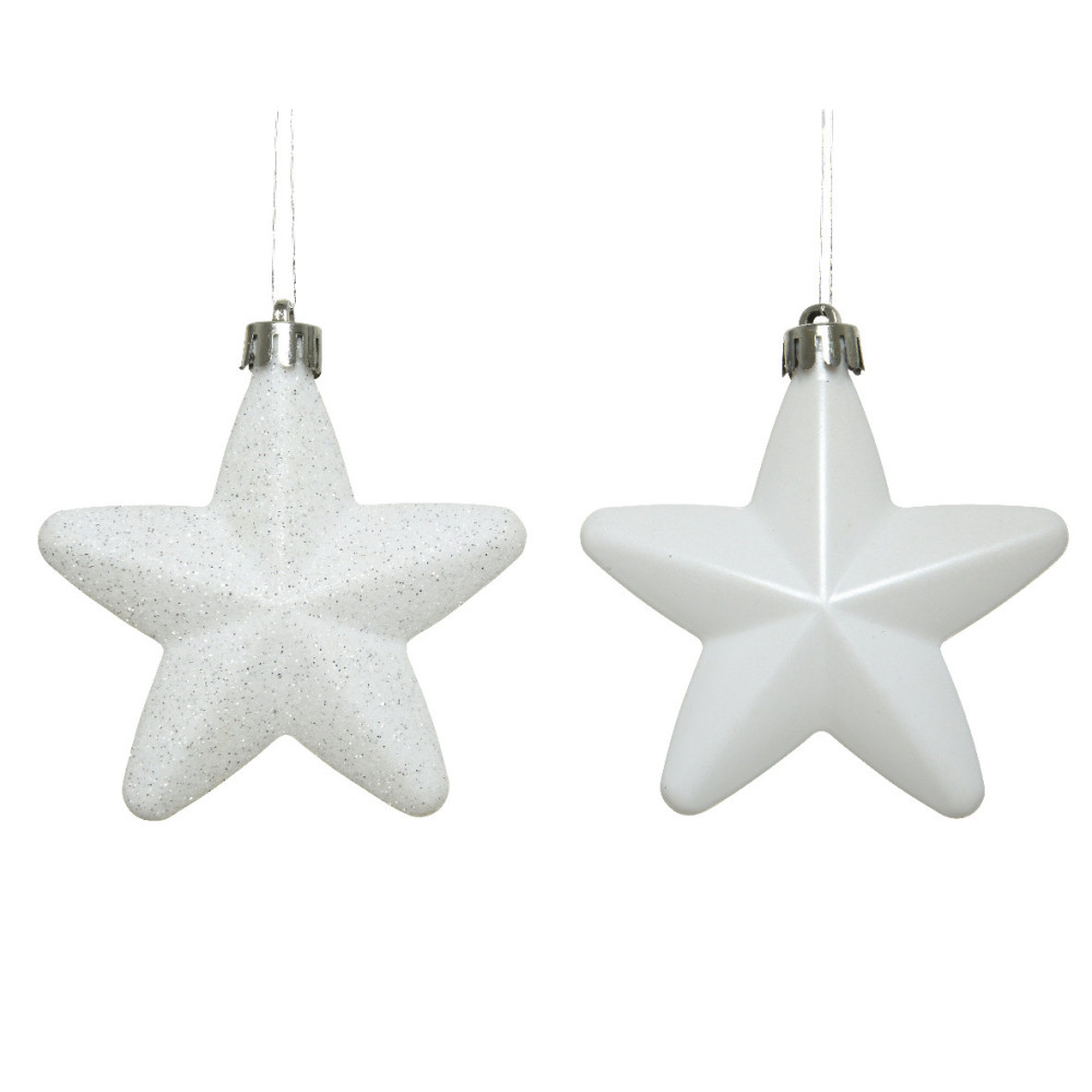 Shatterproof star baubles - white, 7,5 cm, 6 pcs.