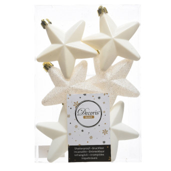 Shatterproof star baubles - wool white, 7,5 cm, 6 pcs.