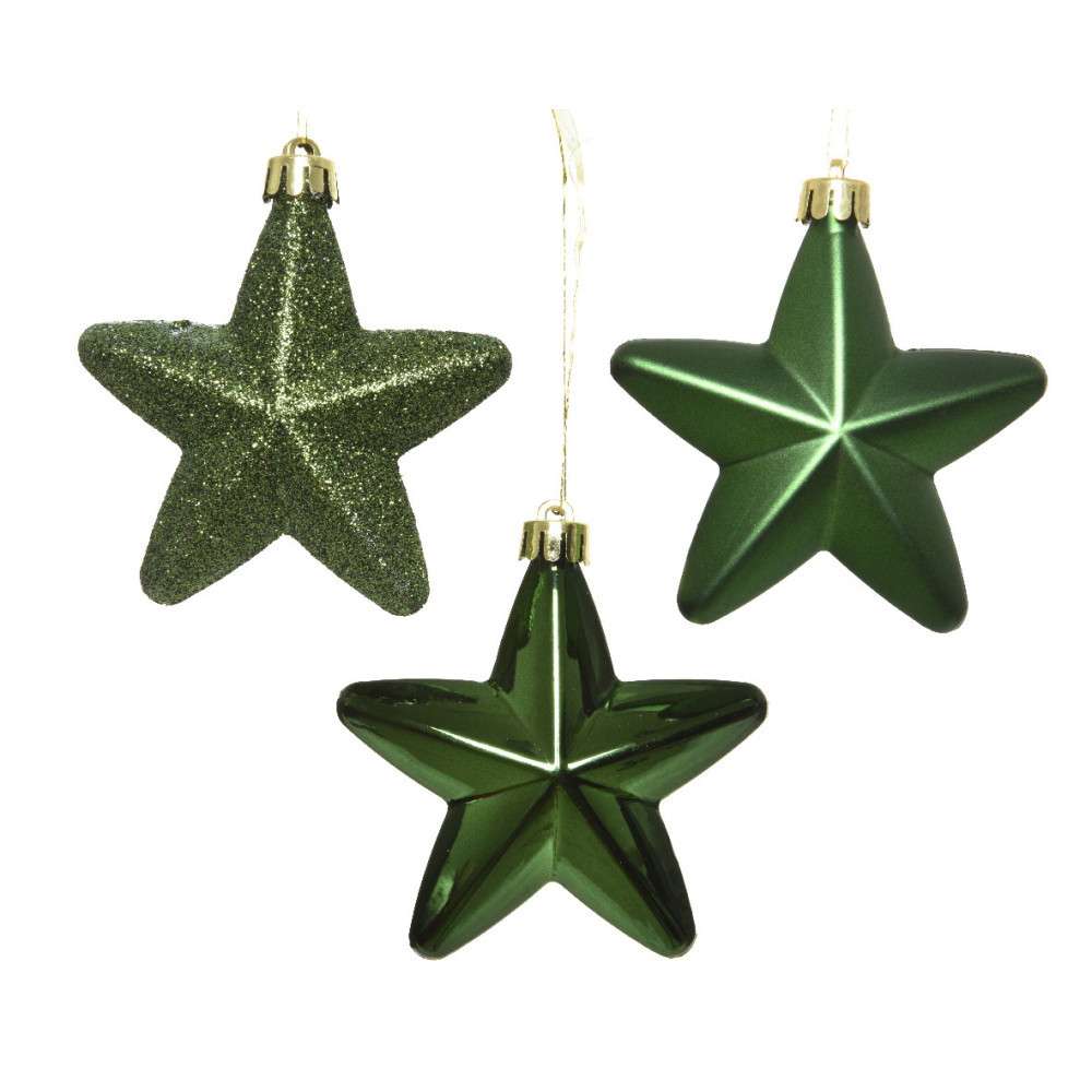 Shatterproof star baubles - green, 7,5 cm, 6 pcs.