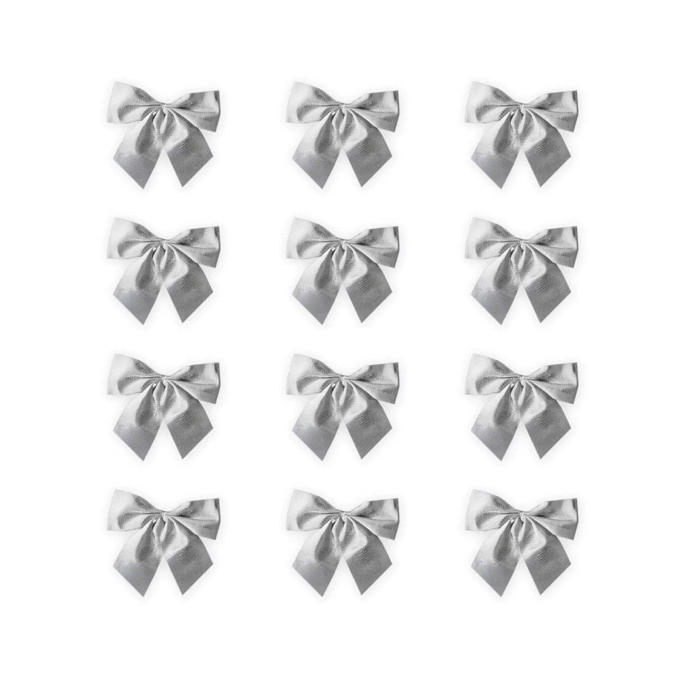 Bows for Christmas tree and gifts - silver, 5 cm, 12 pcs.