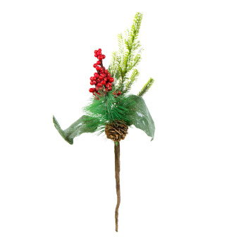 Christmas branch with pinecone and rowan - 15 cm