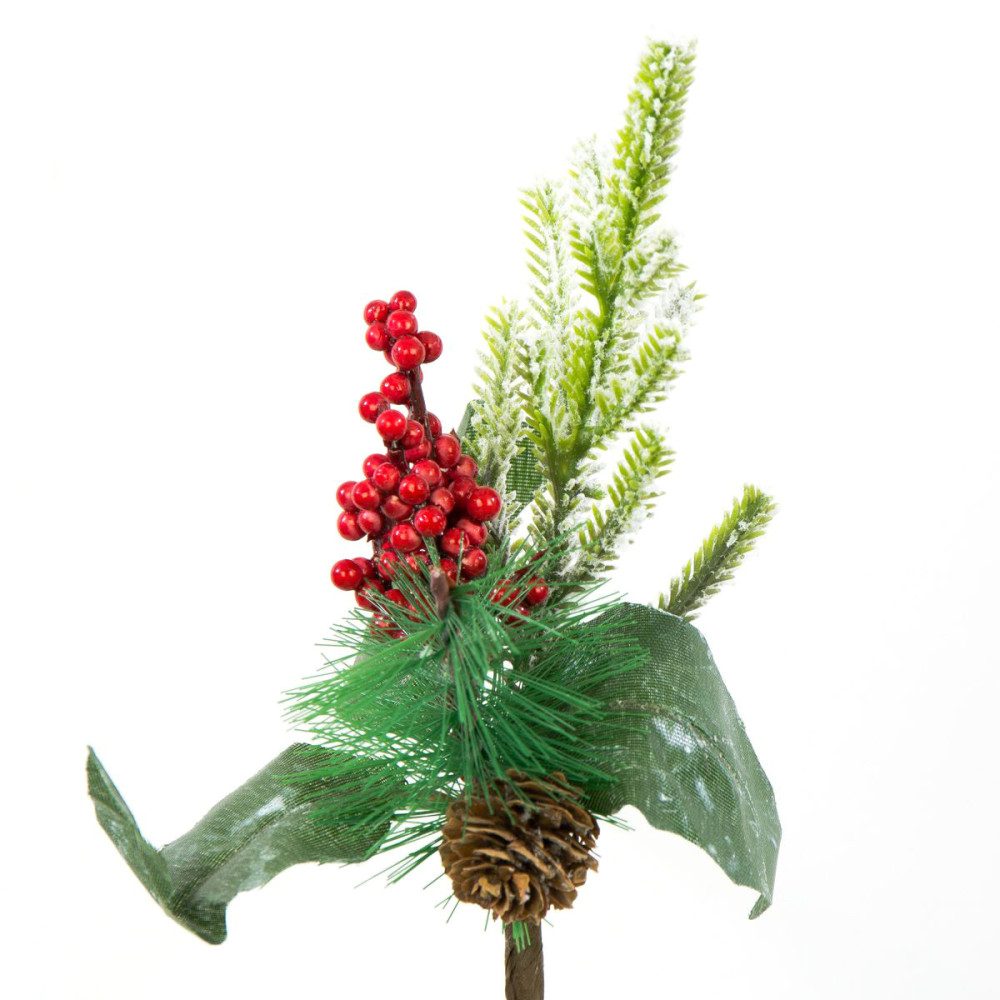 Christmas branch with pinecone and rowan - 15 cm