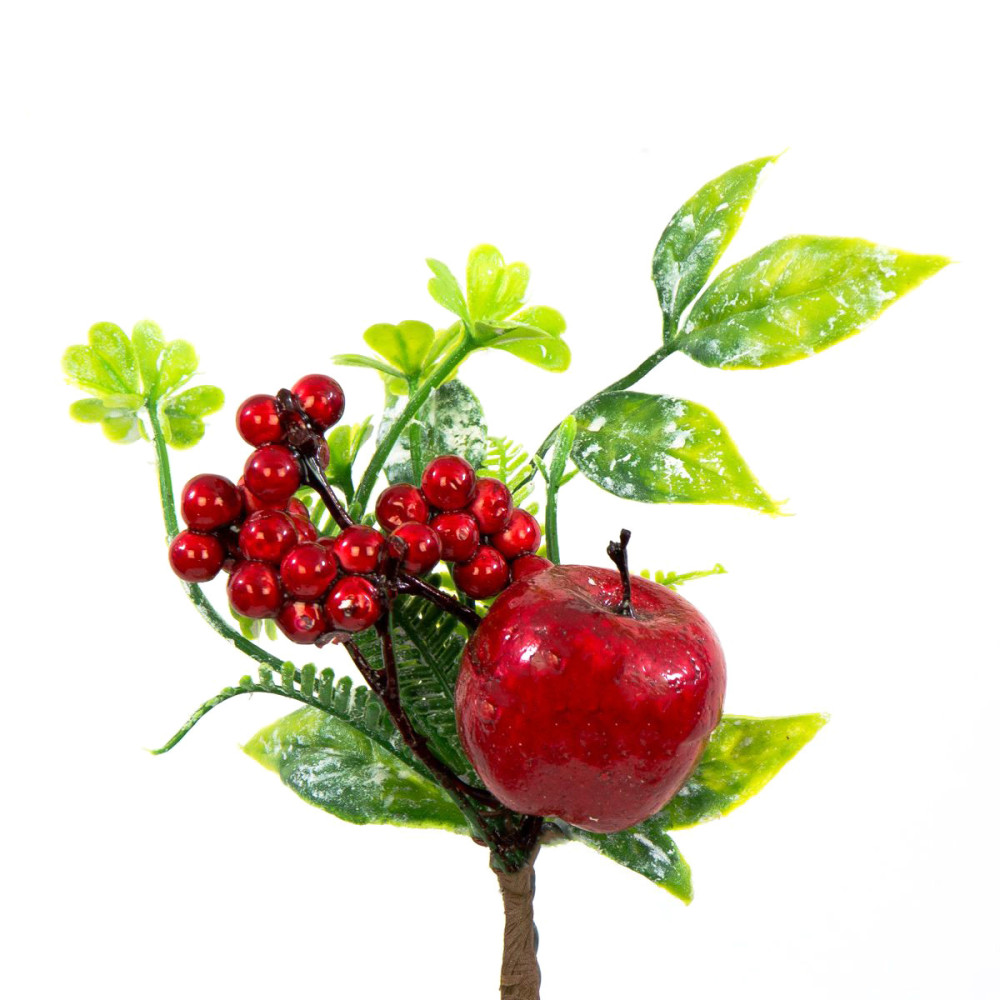 Gałązka świąteczna, jagody czerwone z jabłuszkiem - 20 cm