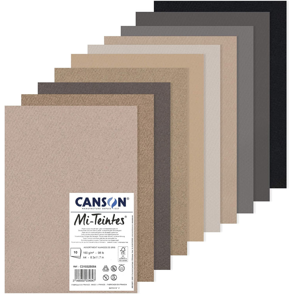 Mi Teintes paper pad for pastels - Canson - shades of grey, A4, 160 g, 10 sheets