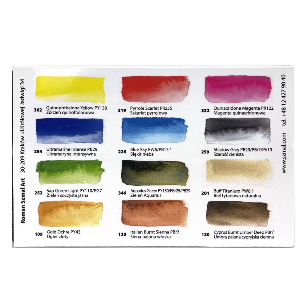 Set of Aquarius watercolor paints, Urban Sketchers - Roman Szmal - 12 colors