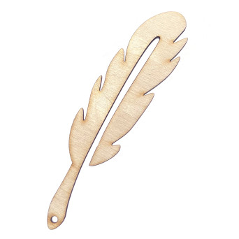 Drewniana zawieszka - Simply Crafting - piórko obłe, 13 cm