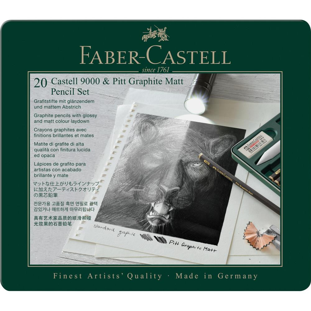 Pitt Graphite Matt & Castell 9000 pencils in metal tin - Faber-Castell - 20 pcs