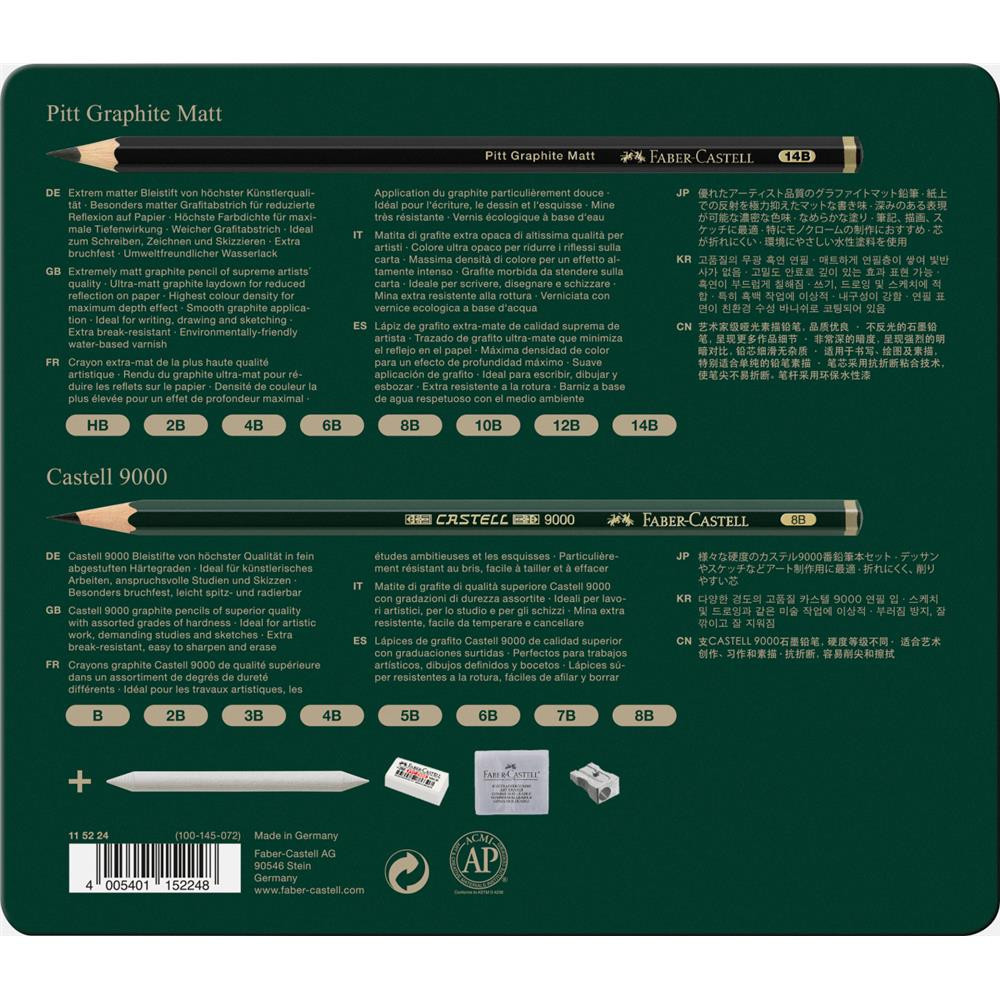 Pitt Graphite Matt & Castell 9000 pencils in metal tin - Faber-Castell - 20 pcs