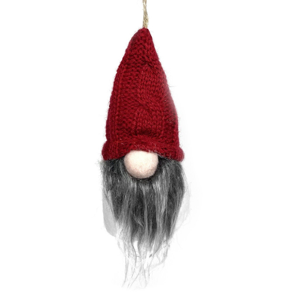 Christmas hanging gnome with wool hat - red, 15 cm