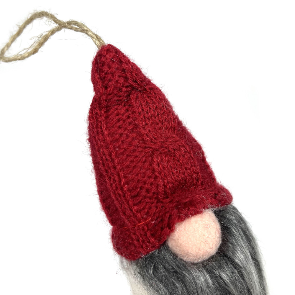 Skrzat świąteczny z wełnianą czapką, wiszący - czerwony, 15 cm