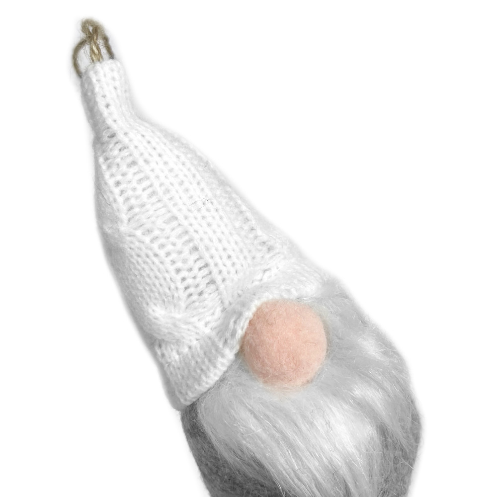 Christmas hanging gnome with wool hat - white, 15 cm