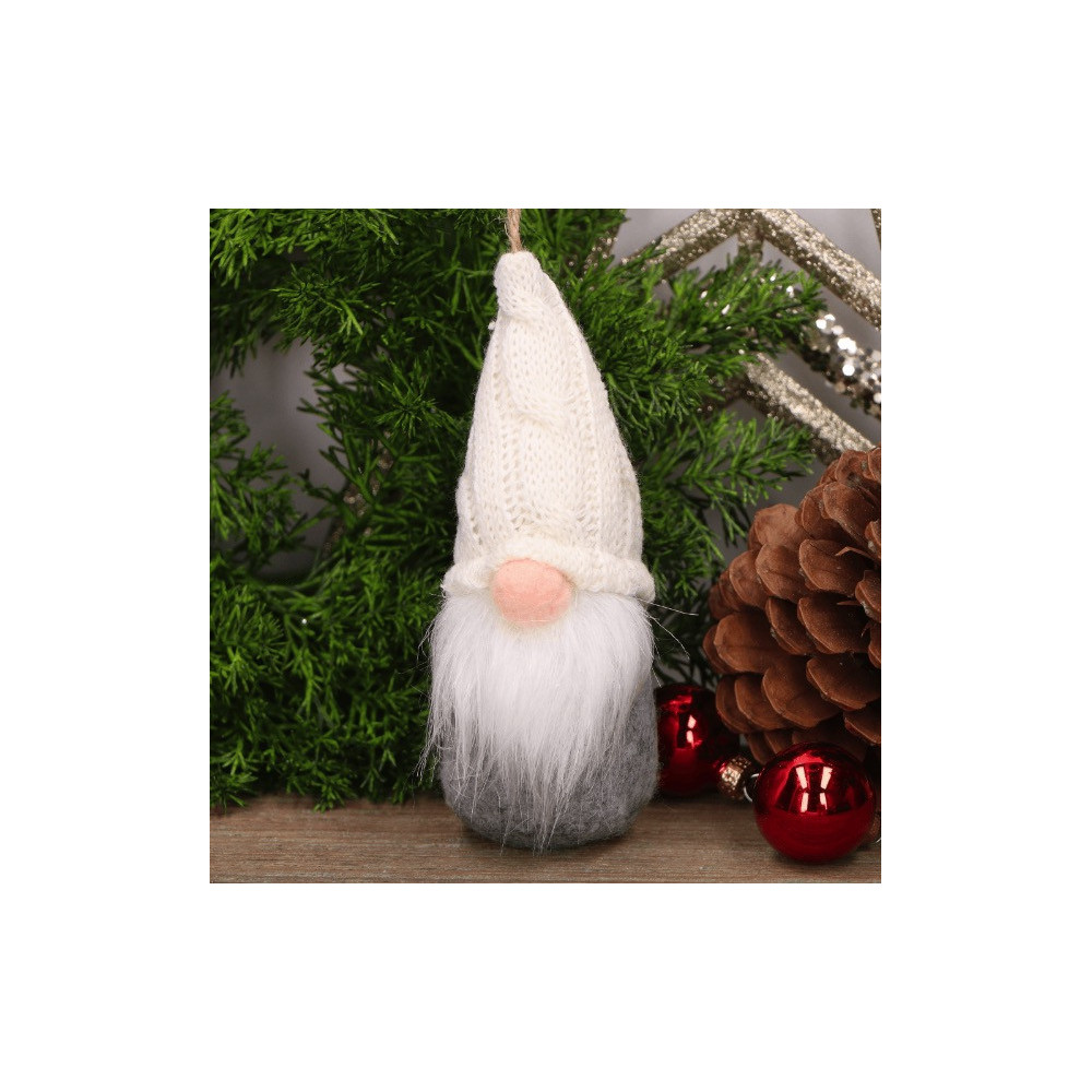 Christmas hanging gnome with wool hat - white, 15 cm