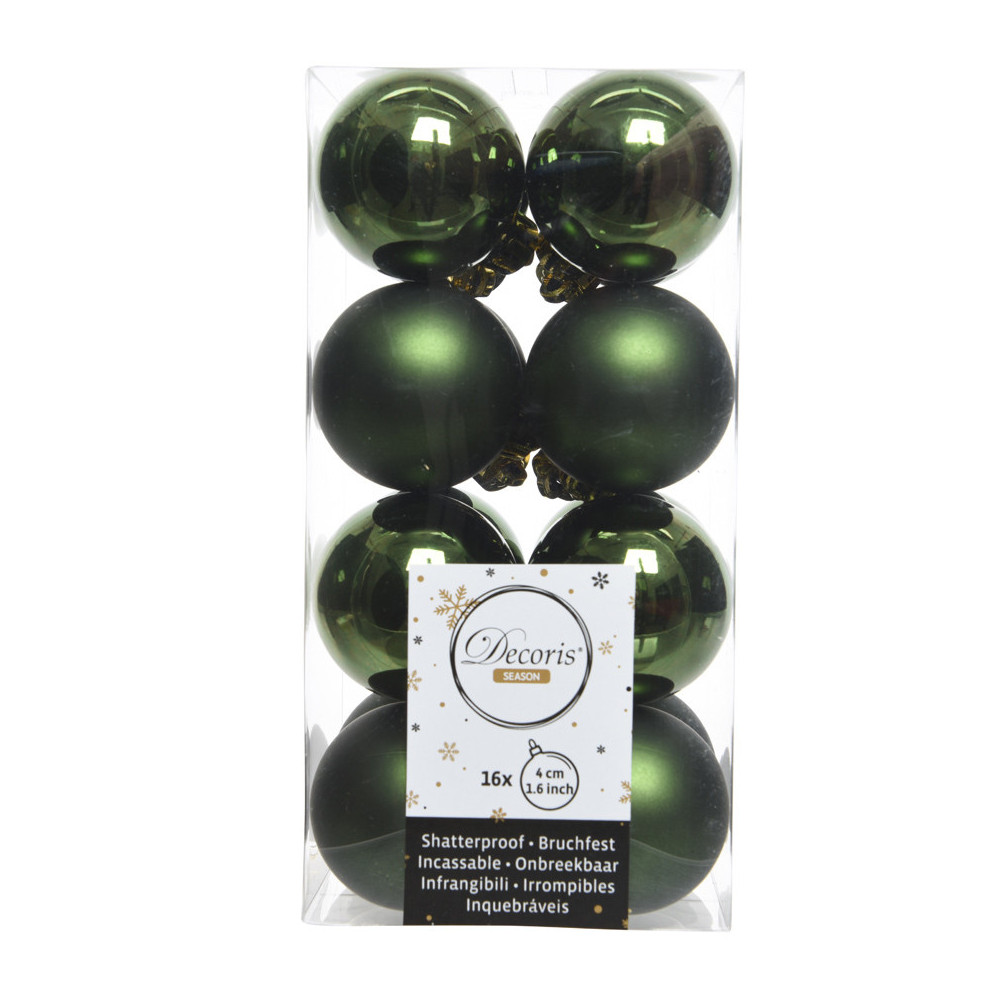 Shatterproof baubles - bottle green, 4 cm, 16 pcs.