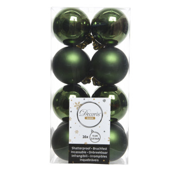Shatterproof baubles - bottle green, 4 cm, 16 pcs.