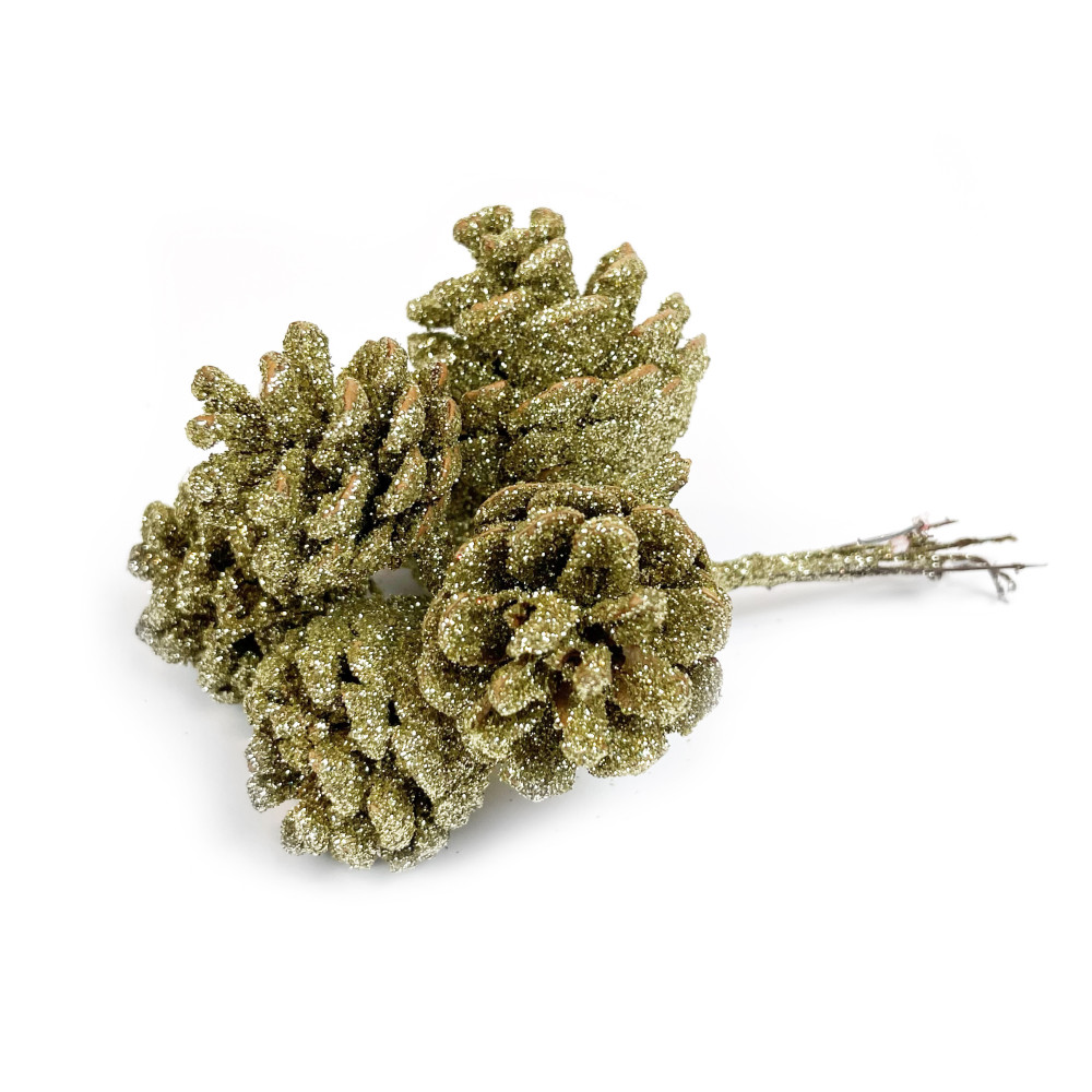 Decorative cones with glitter - gold, 4 cm, 6 pcs.