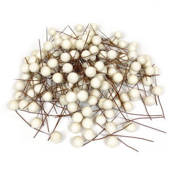 Decorative fruits on wires - white, 1 cm, 144 pcs.