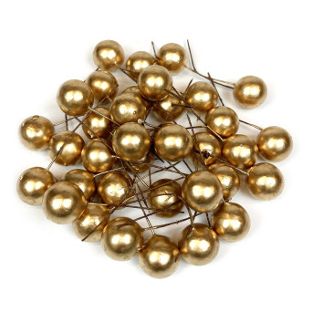 Decorative fruits on wires - gold, 2,5 cm, 36 pcs.