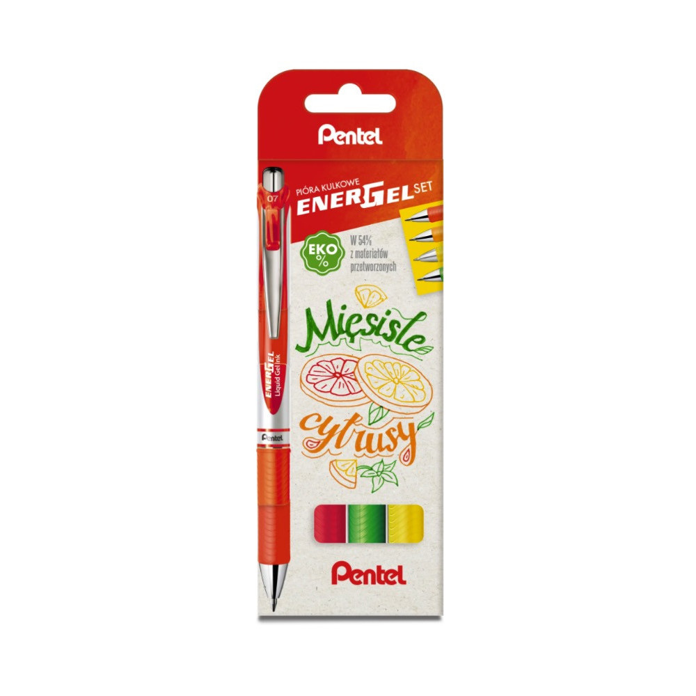 Zestaw piór kulkowych EnerGel - Pentel - Mięsiste Cytrusy, 0,7 mm, 4 szt.