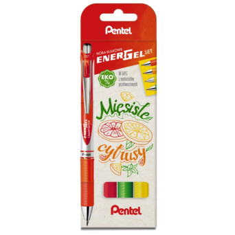 Zestaw piór kulkowych EnerGel - Pentel - Mięsiste Cytrusy, 0,7 mm, 4 szt.