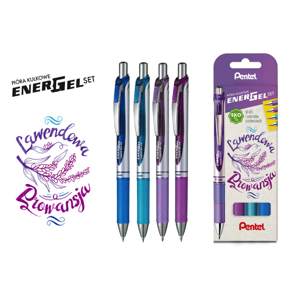 Zestaw piór kulkowych EnerGel - Pentel - Lawendowa Prowansja, 0,7 mm, 4 szt.