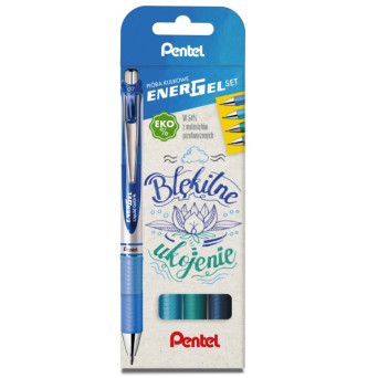 Zestaw piór kulkowych EnerGel - Pentel - Błękitne Ukojenie, 0,7 mm, 4 szt.