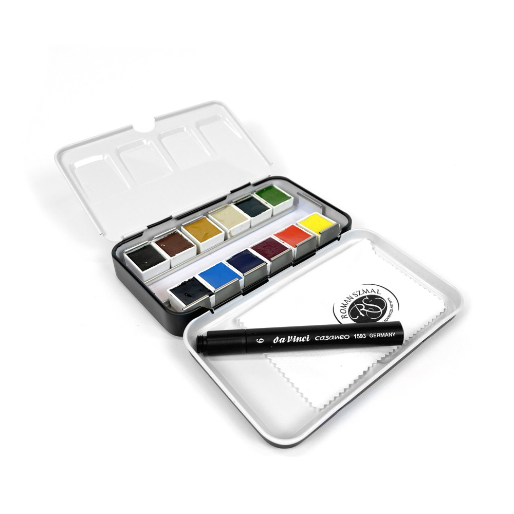 Set of Aquarius watercolor paints, Urban Sketchers with Casaneo brush - Roman Szmal - 12 colors