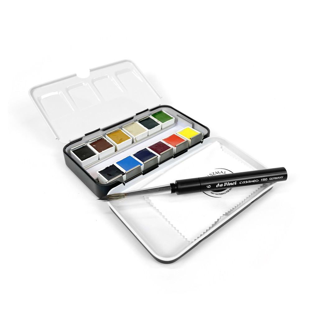 Set of Aquarius watercolor paints, Urban Sketchers with Casaneo brush - Roman Szmal - 12 colors