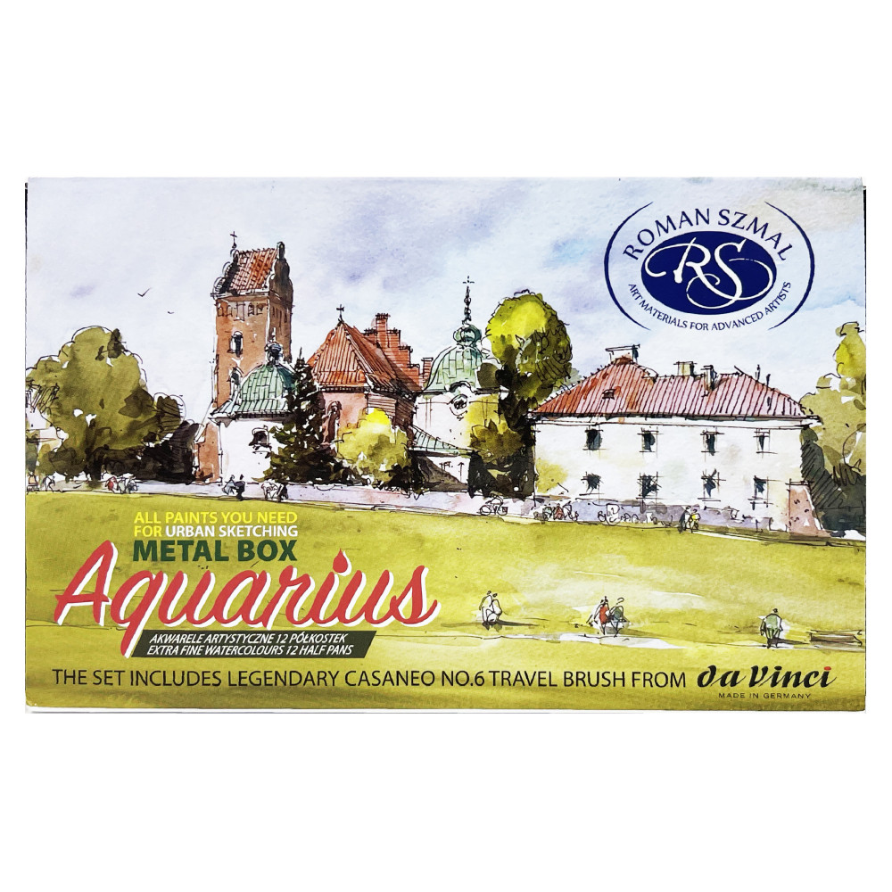 Akwarele Aquarius w półkostkach, Urban Sketchers z pędzlem - Roman Szmal - 12 kolorów
