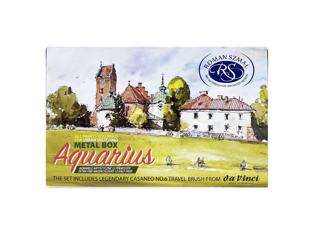 Set of Aquarius watercolor paints, Urban Sketchers with Casaneo brush - Roman Szmal - 12 colors