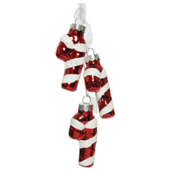 Bombki szklane, Laski cukrowe - 2,5 cm x 1,5 cm x 5,5 cm, 3 szt.