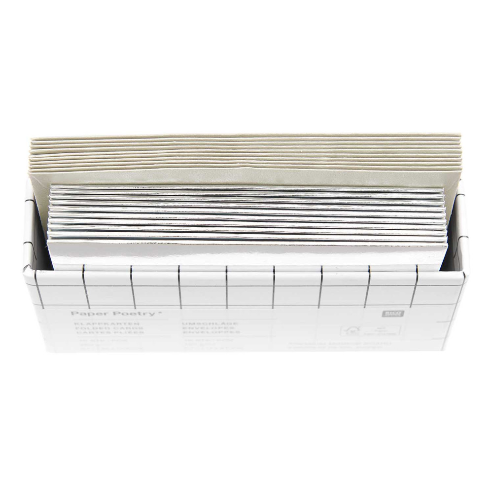 Set of folded cards and envelopes - Paper Poetry - Mirror Silver, A7, C7, 10 pcs.