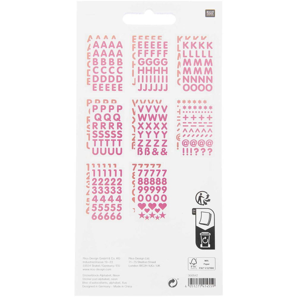 Sticker pad, Alphabet - Paper Poetry - Neon, 16 sheets