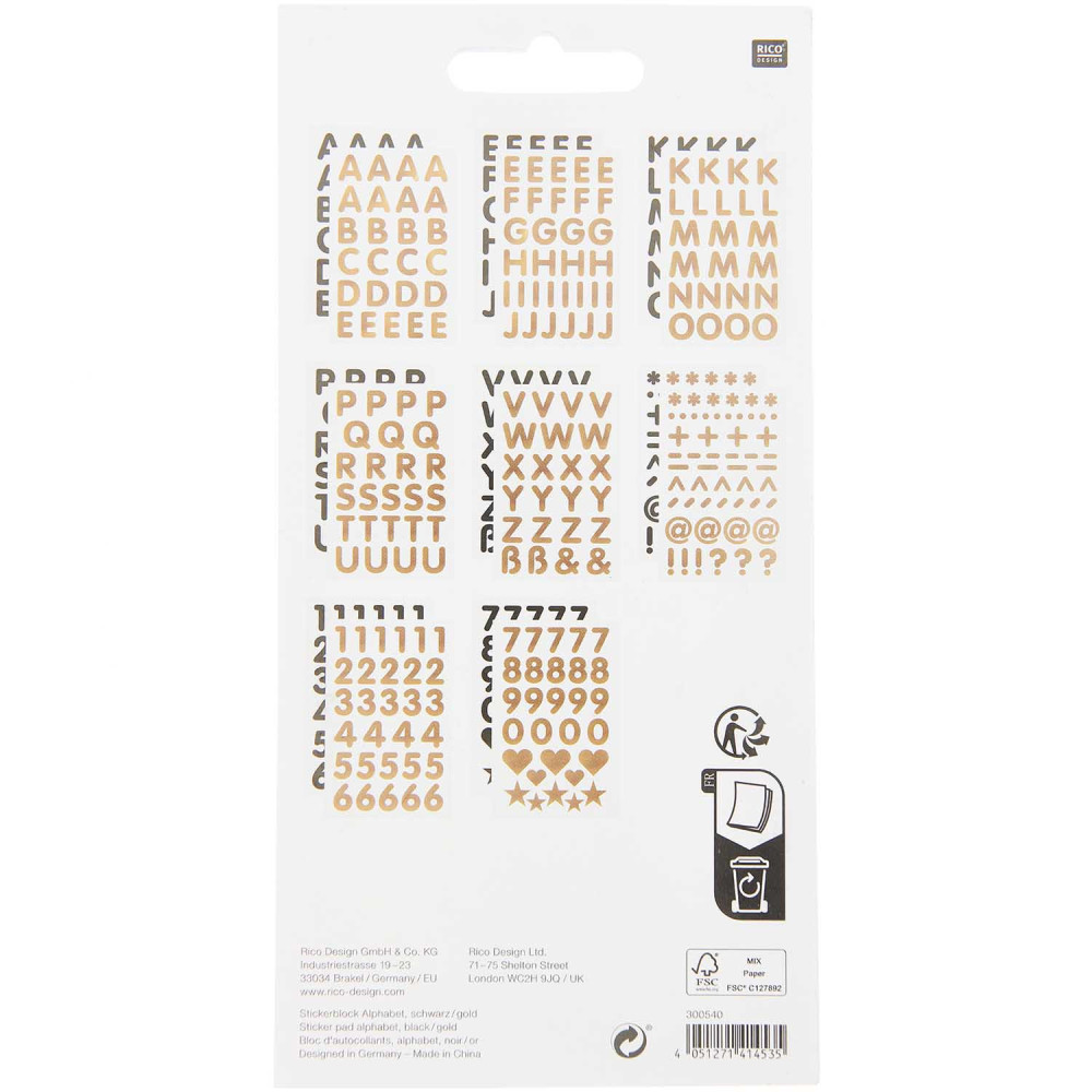 Sticker pad, Alphabet - Paper Poetry - Black & Gold, 16 sheets