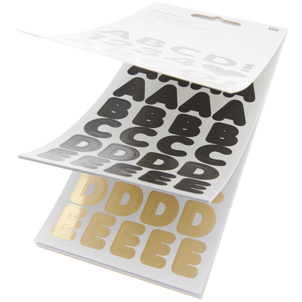 Naklejki papierowe, Alfabet - Paper Poetry - Black & Gold, 16 arkuszy