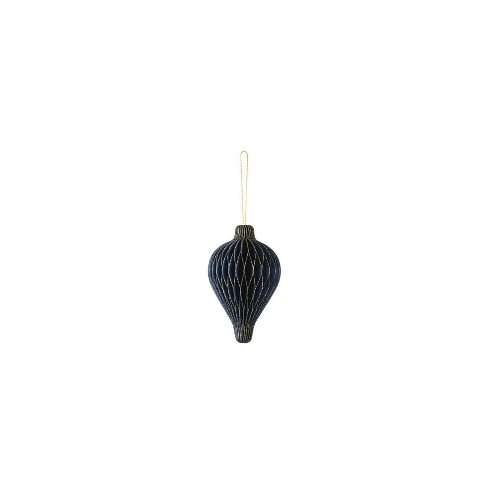 Paper honeycomb bauble, Drop - navy blue, 8 x 12 cm