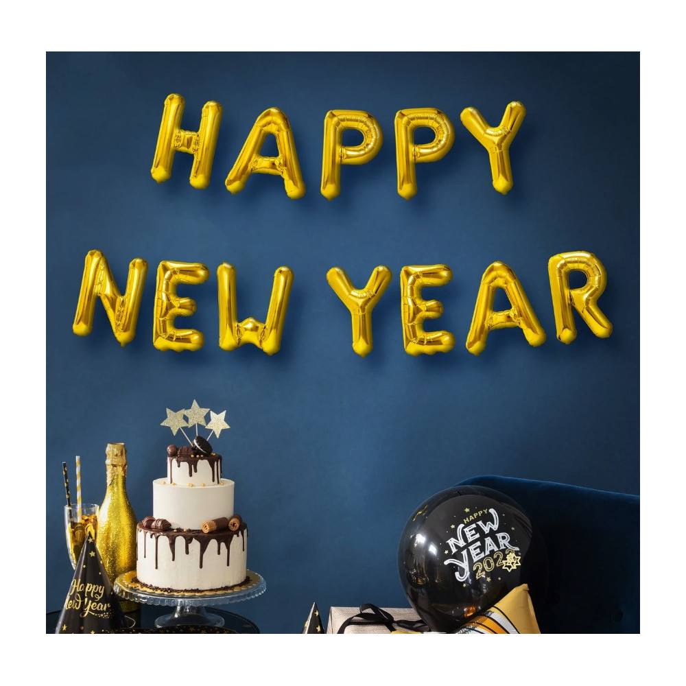 Foil balloons, Happy New Year - gold, 40 cm, 12 pcs.