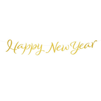 New Year Banner, Happy New Year - gold, 120 cm
