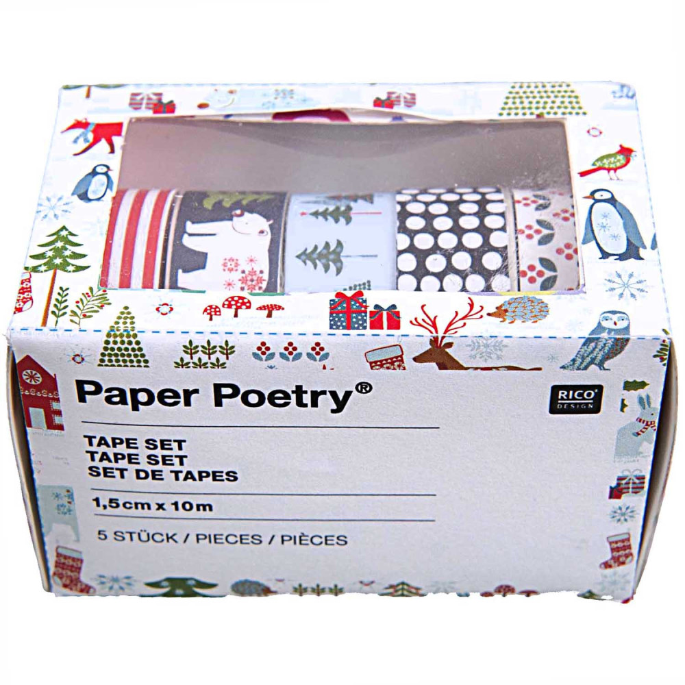 Zestaw taśm washi, Winter Forest - Paper Poetry - 15 mm x 10 m, 5 szt.