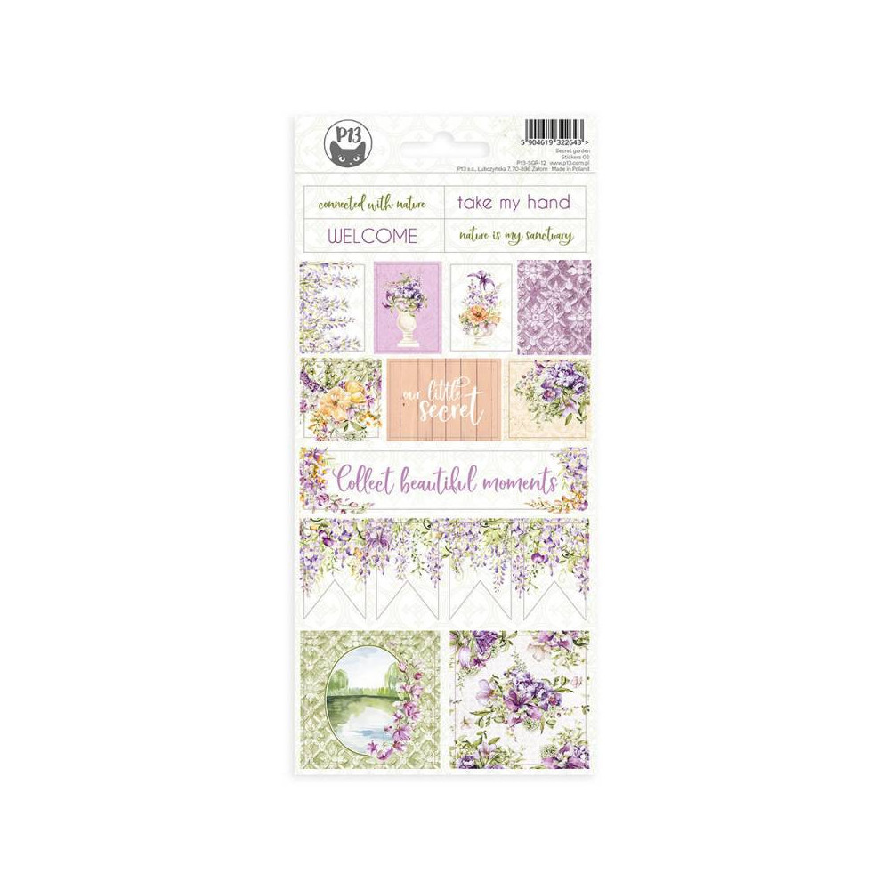 Arkusz tekturowych naklejek 10,5 x 22 cm - Piątek Trzynastego - Secret garden 02