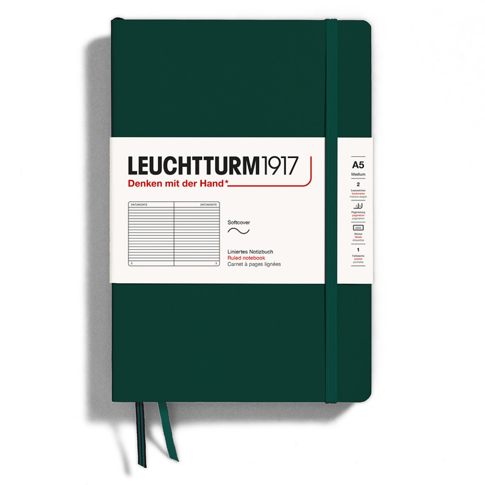 Notebook A5 - Leuchtturm1917 - ruled, softcover, Forest Green, 80 g/m2