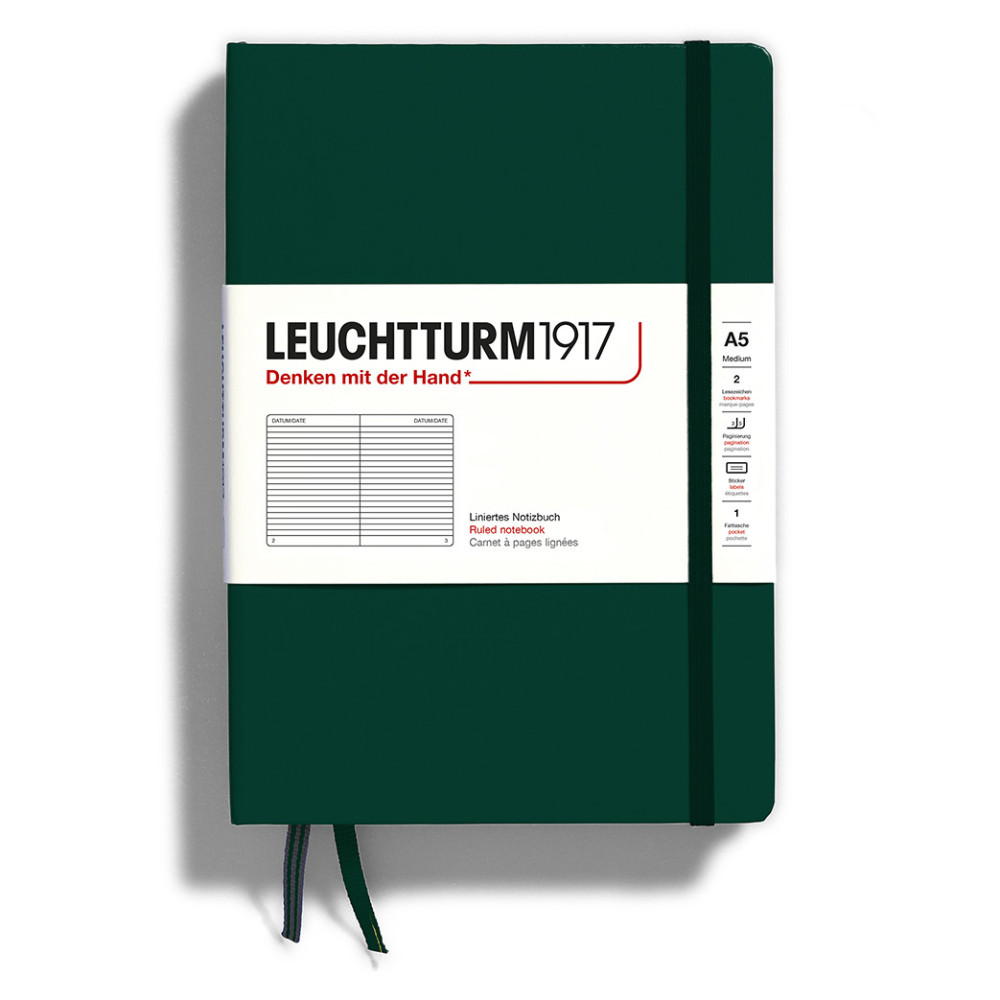 Notatnik A5 - Leuchtturm1917 - w linie, twarda okładka, Forest Green, 80 g/m2