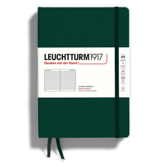 Notatnik A5 - Leuchtturm1917 - w linie, twarda okładka, Forest Green, 80 g/m2