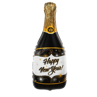 Foil balloon, Champagne Bottle Happy New Year - black, 39,5 x 98 cm
