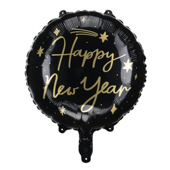 Foil balloon, Happy New Year - black, 45 cm